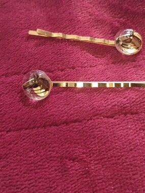 Gold Horse Hair Pins with Clear Bead Accent - Women Accessories